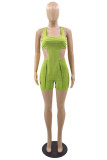 Green Fashion Casual Solid Patchwork Asymmetrical U Neck Sleeveless Two Pieces
