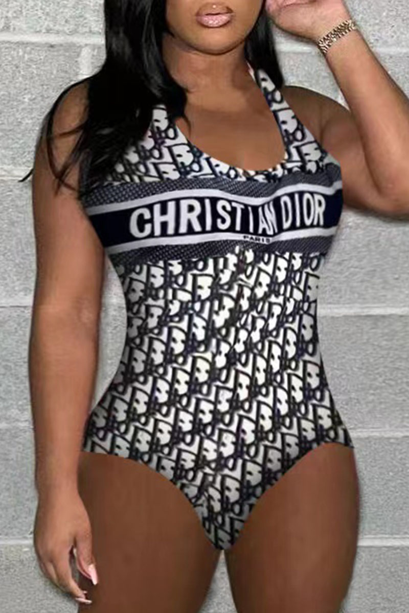 

Black Fashion Sexy Print Patchwork Letter Swimwears