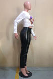 Бордовые сексуальные однотонные узкие однотонные лоскутные брюки с высокой талией в стиле пэчворк