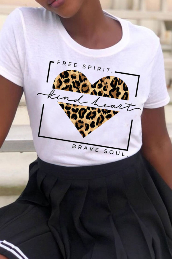 Khaki Fashion Casual Print Basic T-Shirts mit O-Ausschnitt