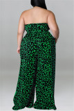 Combinaisons décontracté imprimé patchwork dos nu avec ceinture sans bretelles grande taille vert