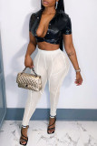 White Fashion Sexy Casual Solid See-through Skinny High Waist Pencil Trousers