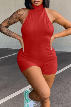 Red Sexy Solid Split Joint Backless Halter Regular Jumpsuits