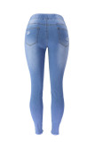 Hellblaue, modische, lässige, feste, zerrissene, dünne Jeans mit hoher Taille