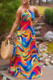 Цветное модное сексуальное платье без рукавов с открытой спиной и круглым вырезом