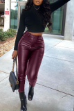 Brown Sexy Solid Patchwork Skinny High Waist Pencil Solid Color Bottoms