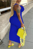 Royal Blue Fashion Casual Solid Basic U Neck Vest Dress Plus Size Abiti
