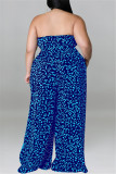 Bleu mode décontracté imprimé patchwork dos nu avec ceinture sans bretelles grande taille combinaisons
