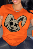 Orangefarbene, lässige Street-Print-Patchwork-T-Shirts mit O-Ausschnitt