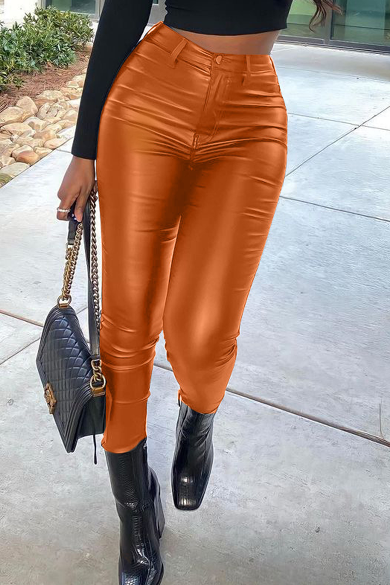 

Brown Sexy Solid Split Joint Skinny High Waist Pencil Solid Color Bottoms