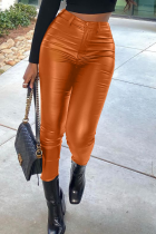 Pantaloni tinta unita a matita a vita alta skinny patchwork solido sexy marrone