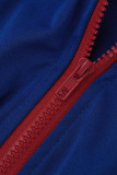 Blauw sexy effen patchwork kraag met capuchon, korte mouw, twee stukken