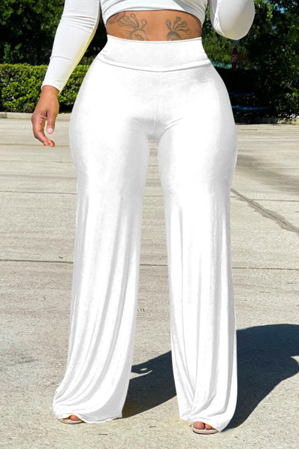 Белые повседневные однотонные однотонные штаны с высокой талией и высокой талией в стиле пэчворк