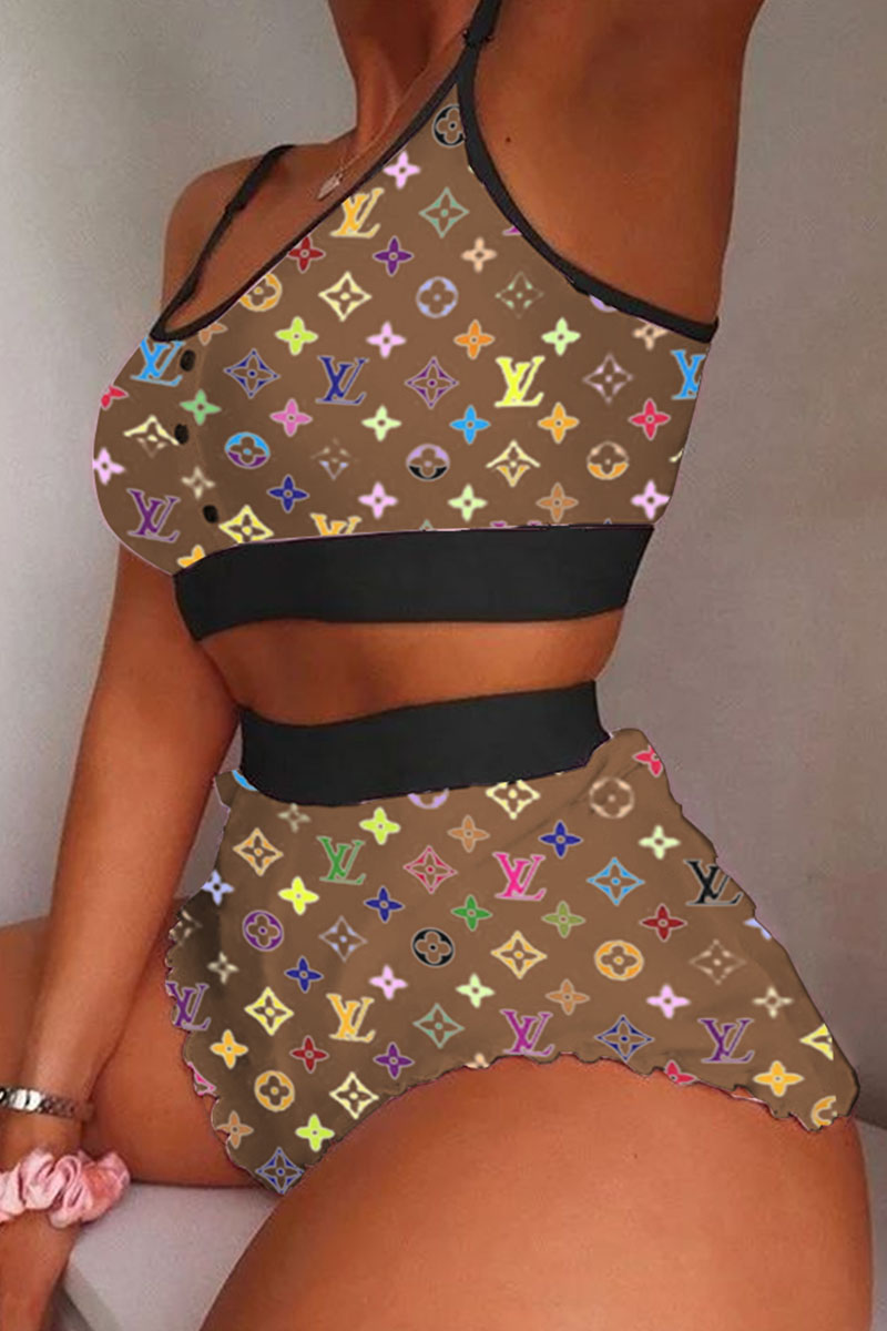 

Coffee Fashion Living Print Split Joint Sleepwear