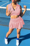 ピンク ファッション カジュアル スポーツウェア ソリッド パッチワーク ジッパー カラー ノースリーブ XNUMX 枚