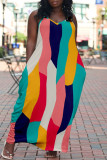 Цветное модное сексуальное длинное платье больших размеров с принтом и открытой спиной на бретельках