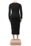 Black Sexy Casual Solid Basic V Neck Long Sleeve Plus Size Dresses