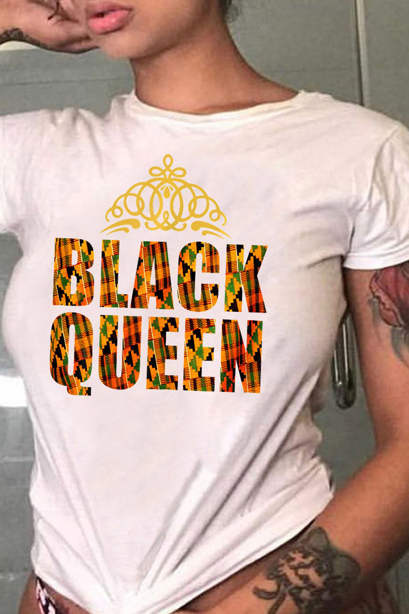 

Orange Fashion Casual Letter Print Basic O Neck T-Shirts
