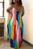 Цветное модное сексуальное длинное платье больших размеров с принтом и открытой спиной на бретельках