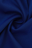 Blauw sexy effen patchwork kraag met capuchon, korte mouw, twee stukken