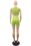 Green Fashion Casual Solid Patchwork Asymmetrical U Neck Sleeveless Two Pieces