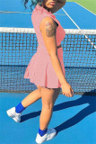 Розовая мода повседневная спортивная одежда однотонная лоскутная молния с воротником без рукавов из двух частей