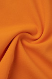 Синий Оранжевый Мода Повседневная Пэчворк Базовый Узкий комбинезон с воротником-молнией