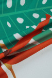Grüne Mode Casual Print Bandage V-Ausschnitt Plus Size Zwei Stücke