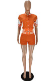Orange Fashion Casual Patchwork Basic O Neck Short Sleeve Two Pieces