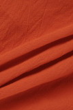 オレンジ色のセクシーなカジュアルな固体包帯は、背中の開いたストラップレスノースリーブのXNUMXつの部分をくり抜いた
