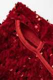 Rote Mode Sexy Patchwork ausgehöhlte Pailletten rückenfreies ärmelloses Kleid mit Halter