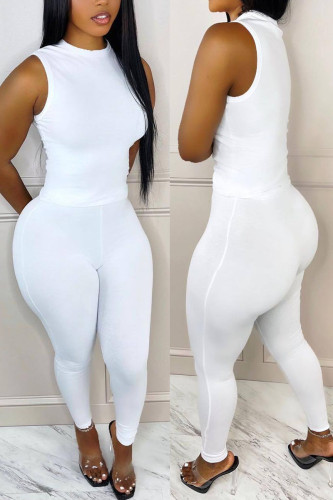 White Casual Solid Patchwork O Neck Sleeveless Two Pieces