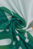 Bandage imprimé décontracté à la mode verte, col en V, grande taille, deux pièces