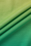 Verde fluorescente Moda Casual Cambio gradual Letra Estampado Básico O Cuello Manga larga Dos piezas