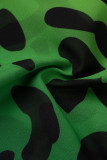 Robe longue ample vert fluo à la mode sexy avec fente et col en V