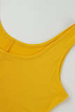 Желтое сексуальное повседневное однотонное базовое платье-жилет с U-образным вырезом