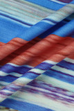 Kleurrijke blauwe sexy print uitgeholde patchwork split spaghettibandjes slingjurkjurken