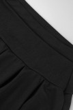 Черные модные повседневные однотонные базовые с круглым вырезом и коротким рукавом из двух частей