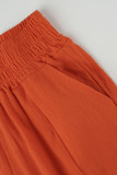 Oranje Sexy Casual Solid Bandage Uitgehold Rugloos Strapless Mouwloos Twee Stukken