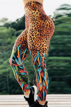 Calça com estampa de leopardo moda casual sportswear estampa básica skinny cintura alta lápis