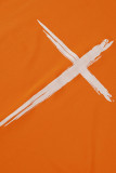 Orange Fashion Casual Print Basic V-Ausschnitt Kurzarm Kleid Kleider