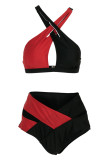 Schwarz Rot Mode Sexy Patchwork Solide Ausgehöhlte Backless Swimwears