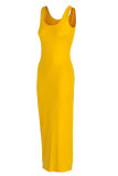 Vestido de chaleco con cuello en U básico sólido informal amarillo sexy