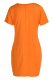 Vestido de manga corta con cuello en V básico estampado casual de moda naranja Vestidos