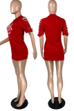 Vestidos de falda lápiz con cuello en O ahuecados con estampado sexy rojo