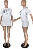 Robes de jupe crayon à col rond évidées à imprimé sexy blanc