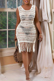 White Sexy Solid Tassel Hollowed Out Patchwork Swimwears Cover Up