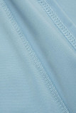 Hemelsblauw sexy effen uitgeholde trekkoord frenulum rugloze split strapless mouwloze jurk