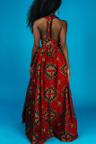 Красные винтажные элегантные лоскутные платья с асимметричным воротником и трапециевидным принтом
