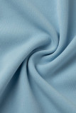 Robe bleu ciel sexy solide évidé cordon de serrage fente dos nu sans bretelles sans manches